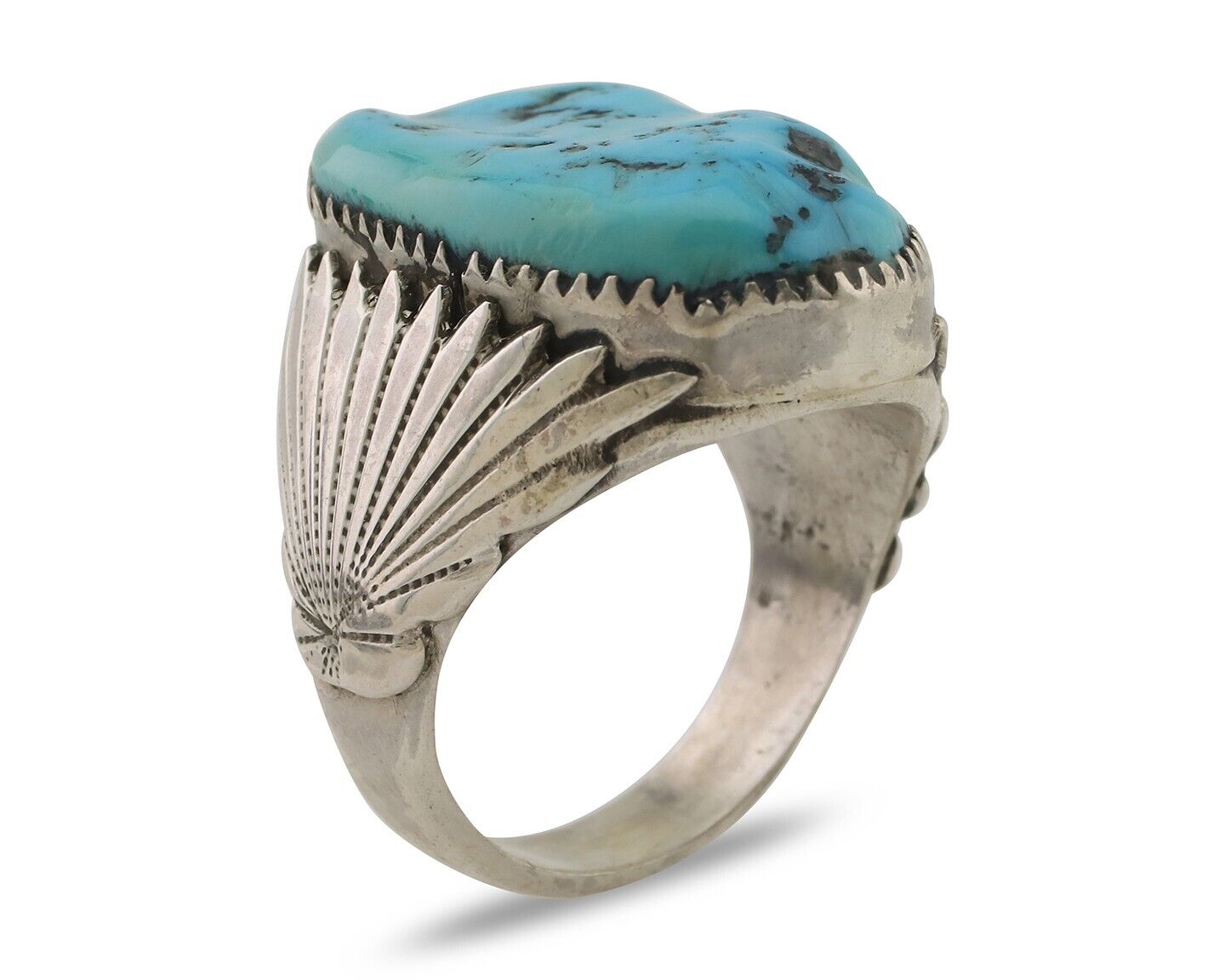 Mens Zuni Ring 925 Silver Natural Blue Turquoise Robert & Bernice Leekya C.80's