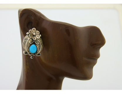 Navajo Earrings 925 Silver Natural Turquoise Artist Signed A C.80's