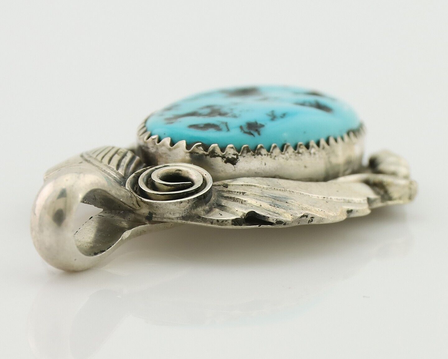 Navajo Pendant 925 Silver Sleeping B Turquoise Signed Justin Morris C.80's