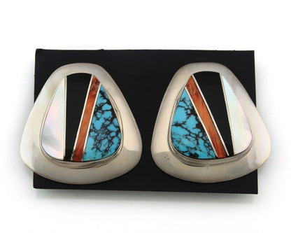 Navajo Clip-On Earrings Sterling Silver Natural Gemstones Vintage