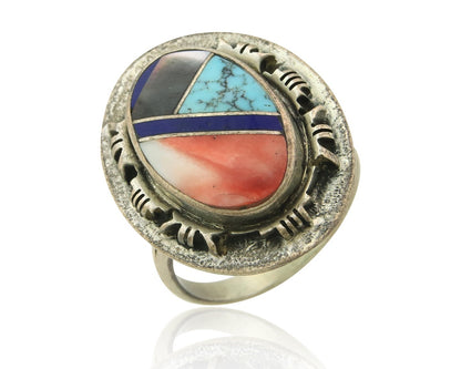 Navajo Tiwa Ring Sterling Silver Gemstone Vintage Native American Artist Sz 7.5