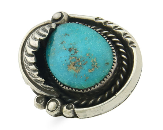 Traditional Navajo Ring Sterling Silver Authentic Turquoise Signed AY Size 7.0
