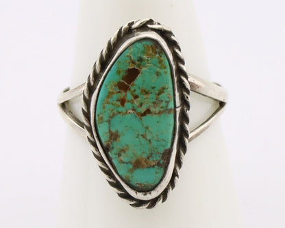Navajo Ring 925 Silver Natural Turquoise Artist Signed Rabbit Stick C.80's