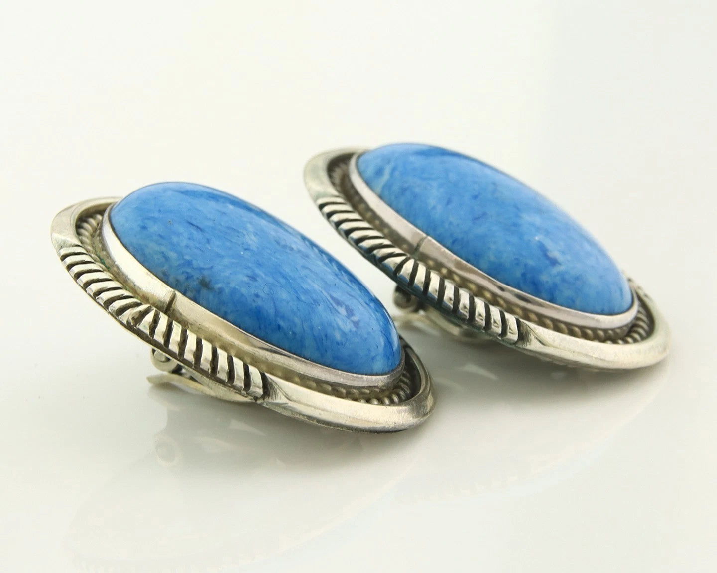 Navajo Concho Earrings Sterling Silver Lapis Signed E Belone