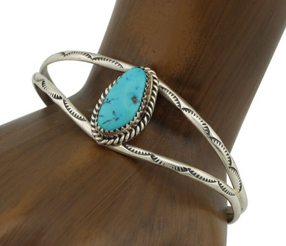 Navajo Bracelet 925 Silver Sleeping Beauty Turquoise Signed Robert Vandover C80s