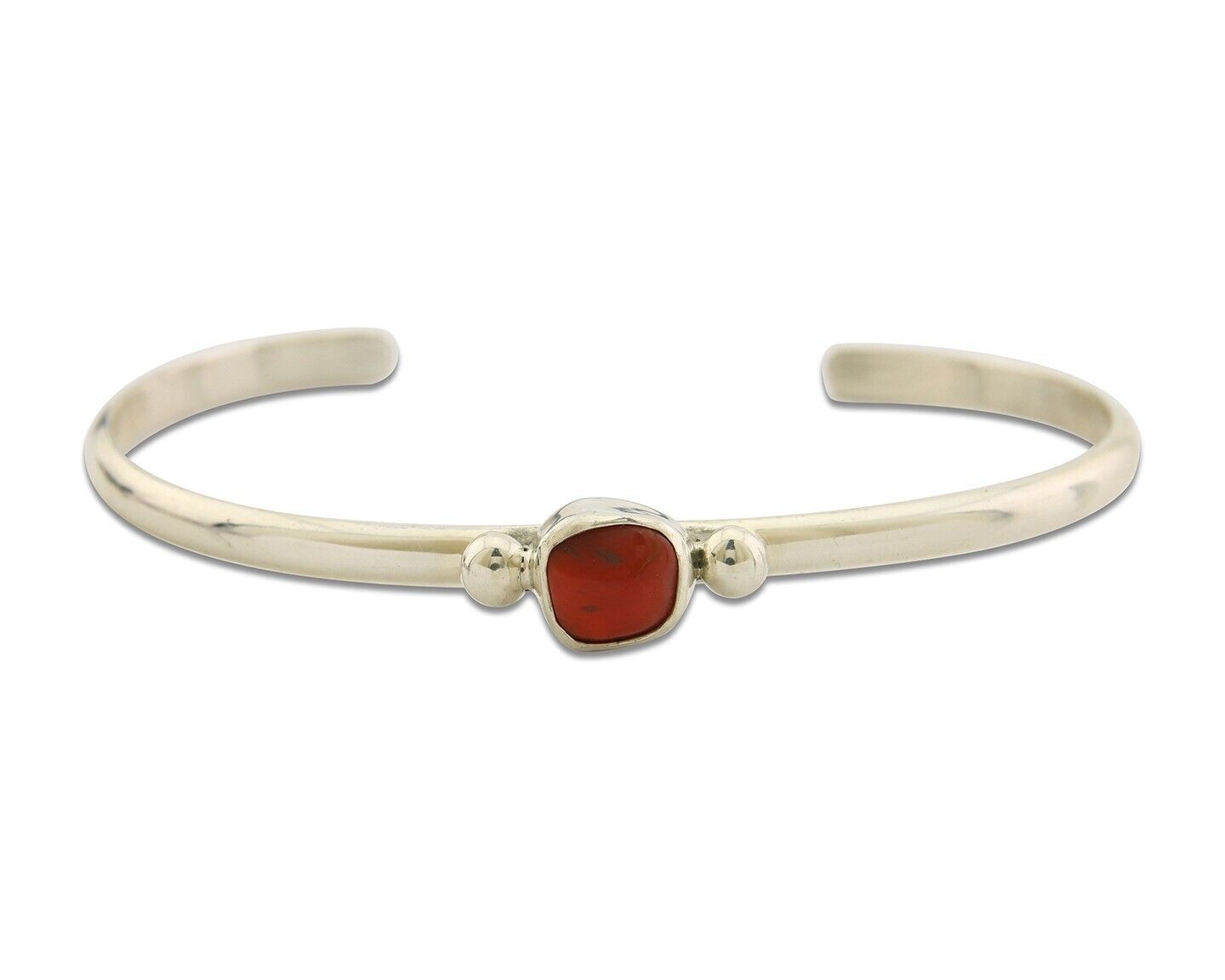 Navajo Bracelet .925 Silver Mediterranean Red Coral Cuff Native Artist C.80's