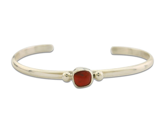 Navajo Bracelet .925 Silver Mediterranean Red Coral Cuff Native Artist C.80's