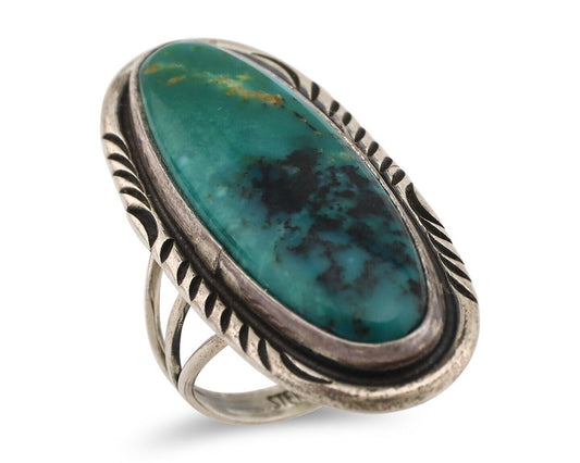 Navajo Ring 925 Silver Natural Blue Turquoise Signed William Denetdale C.80s