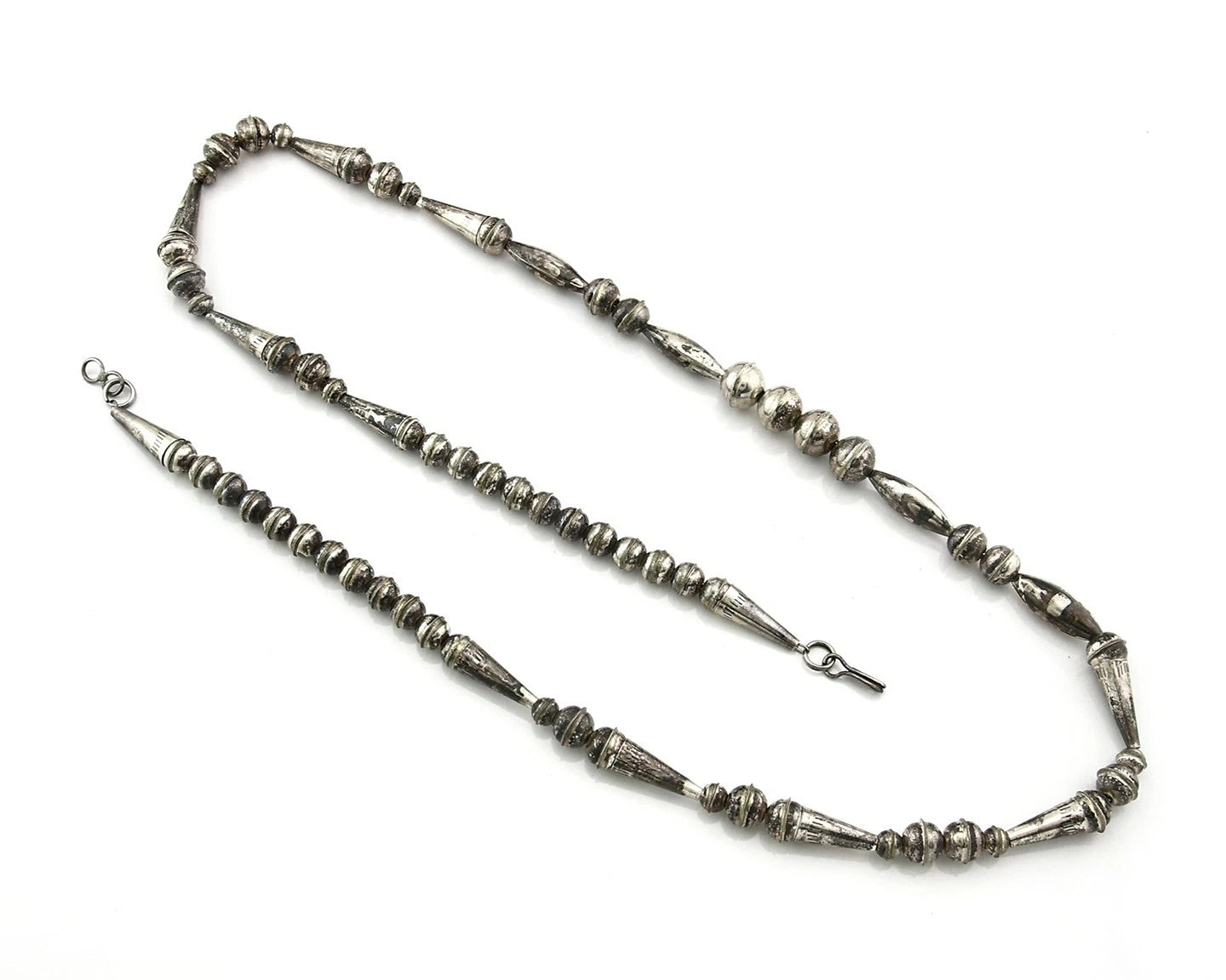 Navajo Bead Necklace Sterling Silver 8.0 mm wide 25 in long Circa 1980's