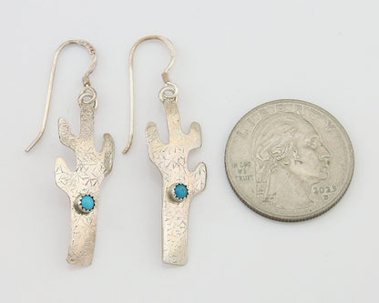 Navajo Handmade Cactus Earrings 925 Silver Natural Turquoise Native Artist C.80s