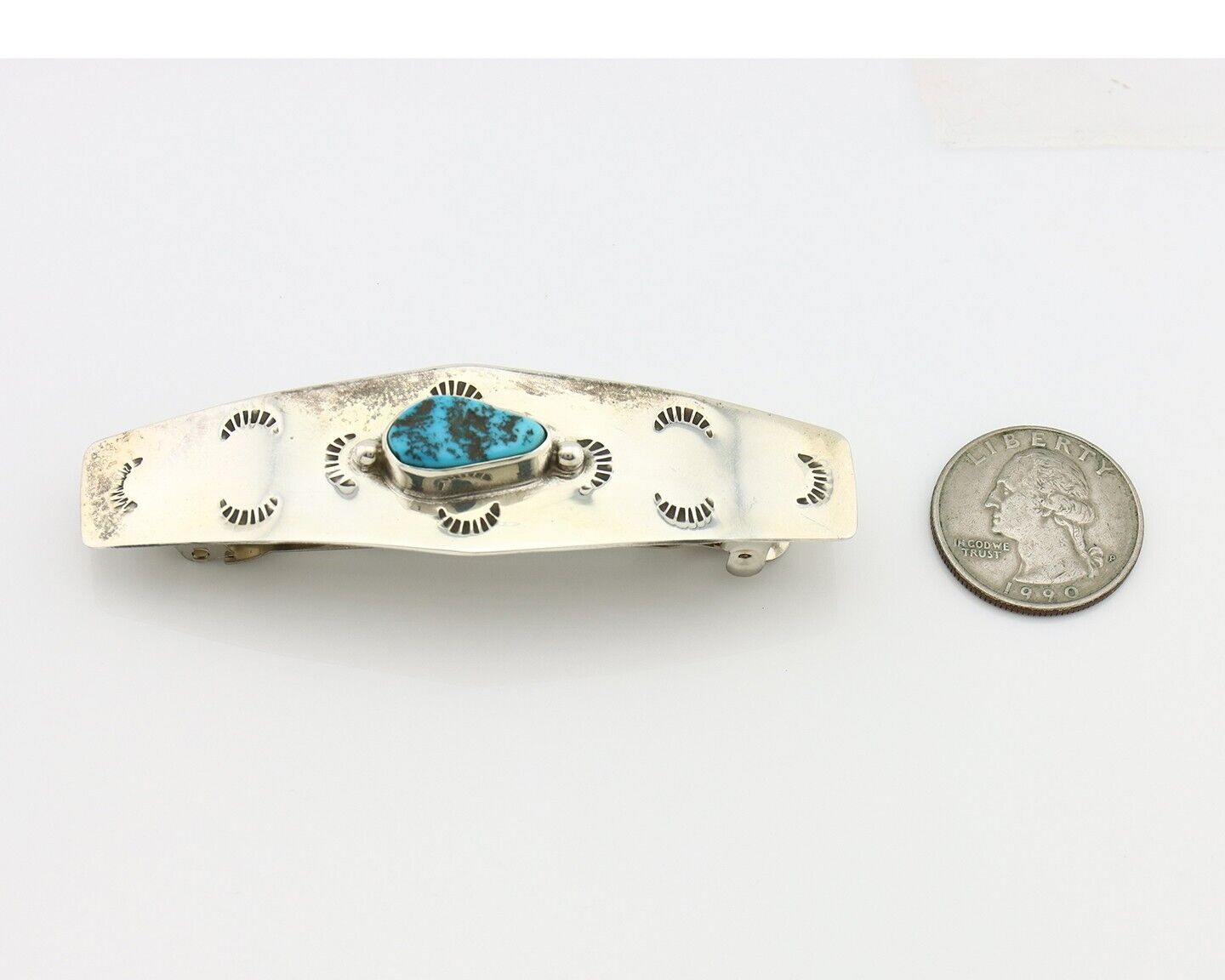 Women's Navajo Hair Clip Barrette 925 Silver Natural Turquoise Native Artist C80