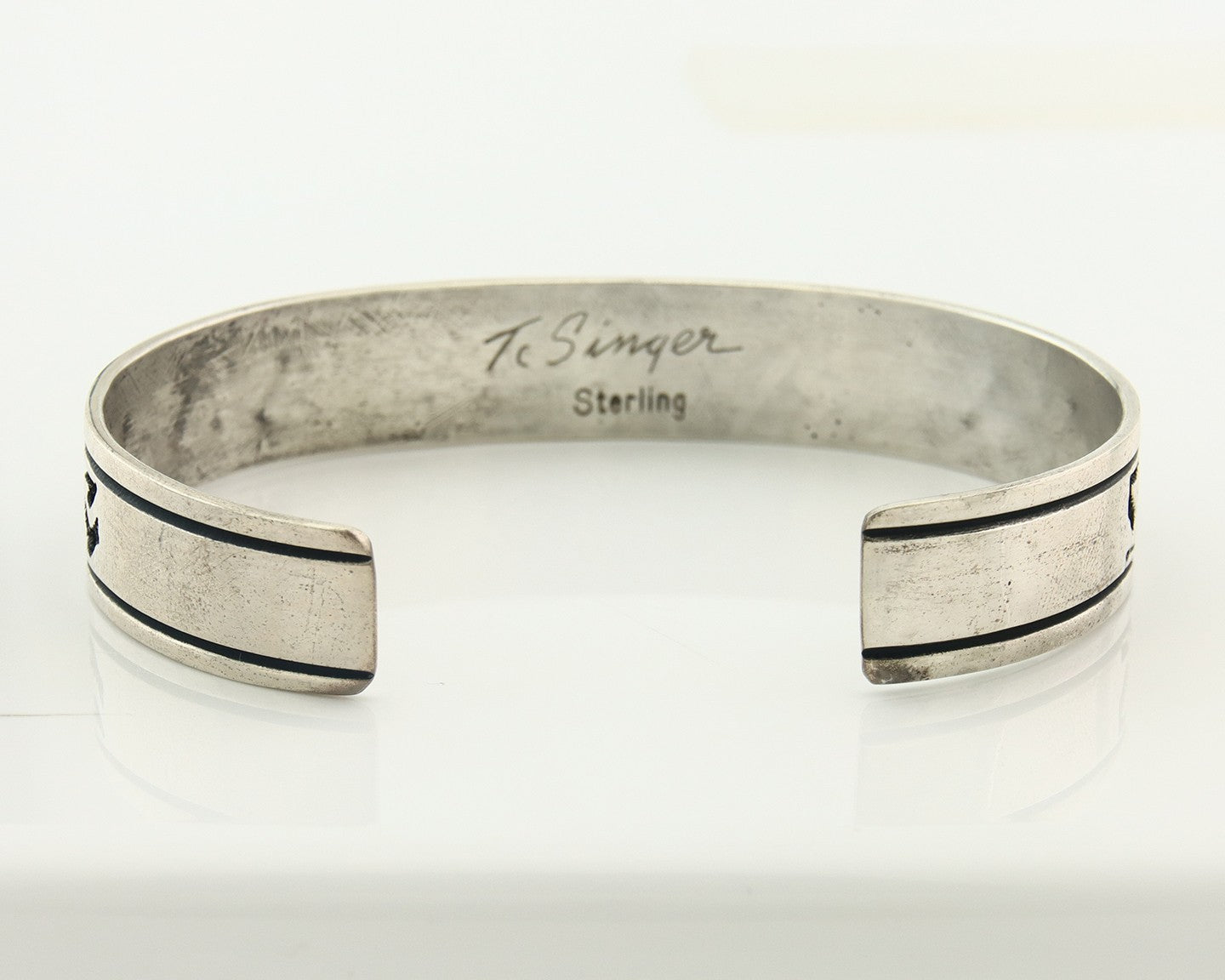 men Vintage Navajo Bangle Bracelet Sterling Silver Handmade Signed Thomas Singer