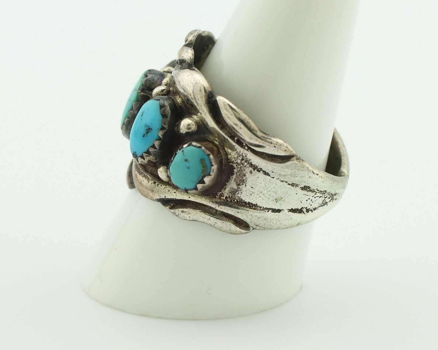 Zuni Ring .925 Silver Natural Sleeping Beauty Turquoise Native Artist C.80's