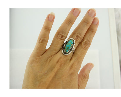 Vintage Navajo Ring 925 Sterling Silver Turquoise Handmade Signed C Size 7.25