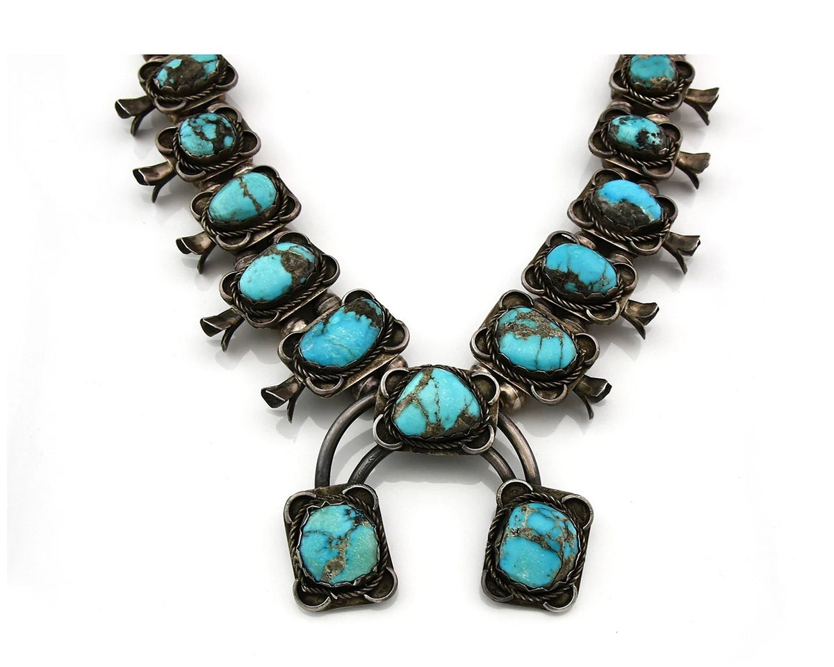 Navajo Squash Necklace Sterling Silver Kingman Turquiose Vintage C.80's