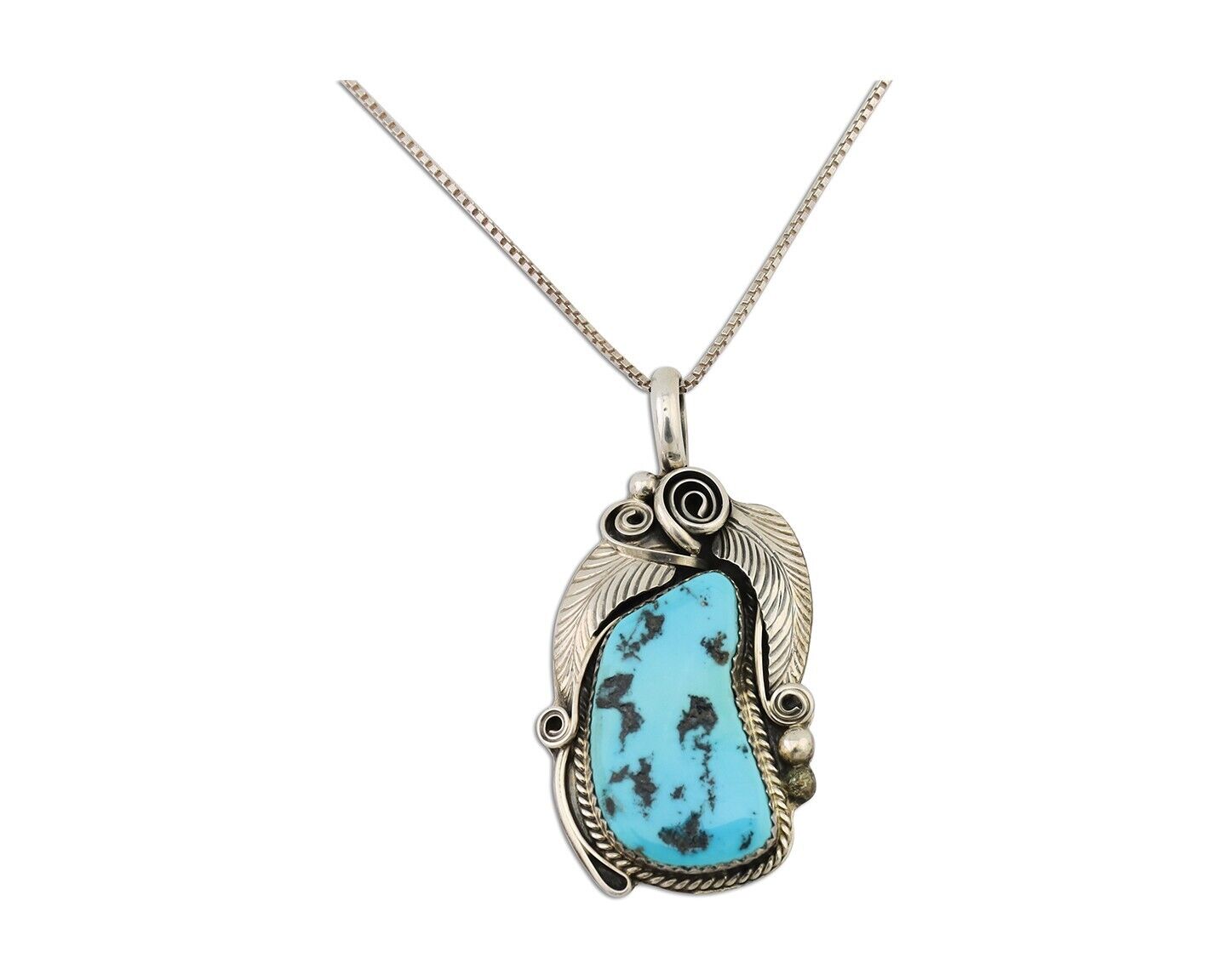 Navajo Necklace Pendant 925 Silver Turquoise Signed Justin Morris C.80's