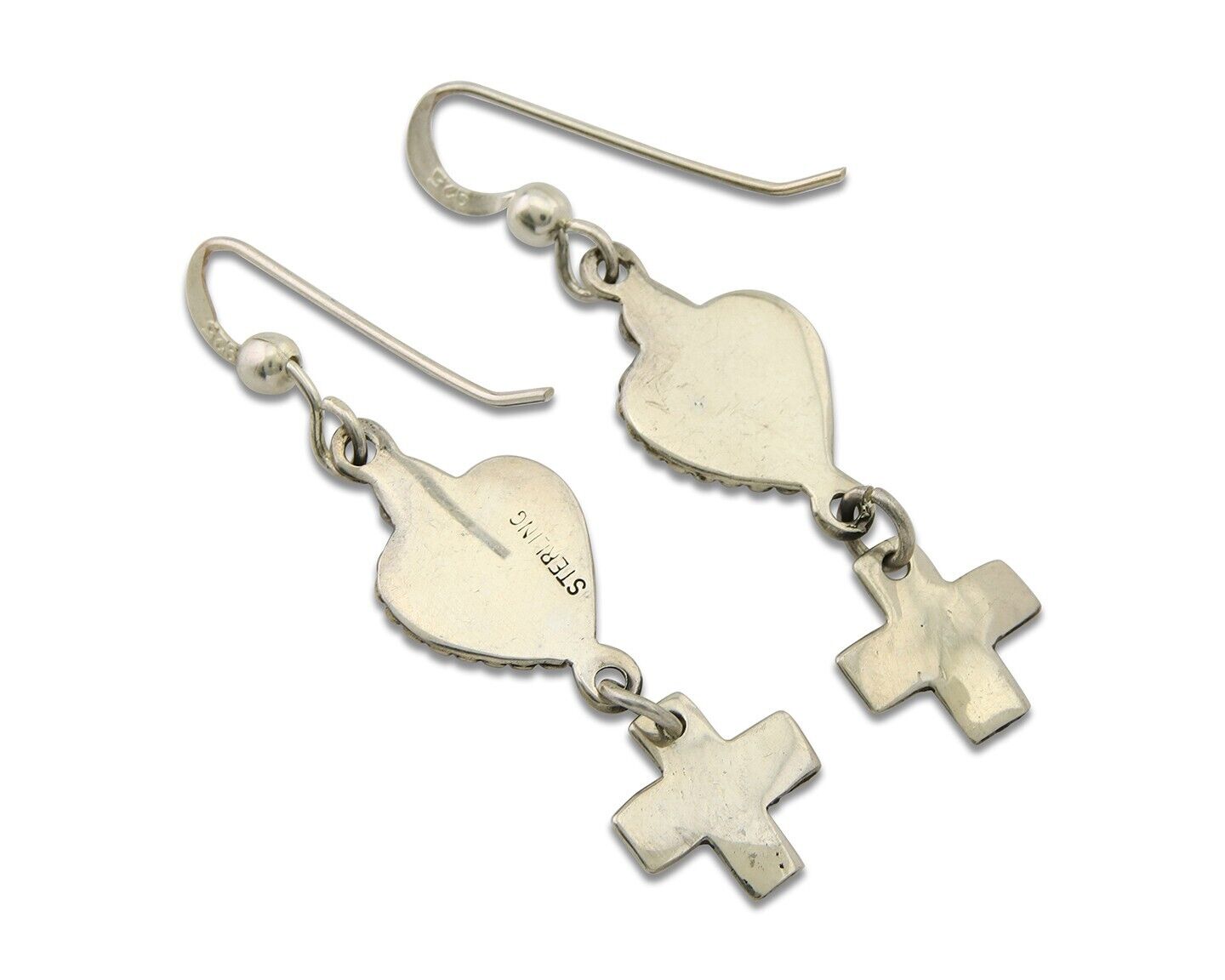 Navajo Earrings 925 Silver Heart Cross Amethyst Native American Artist C.80's