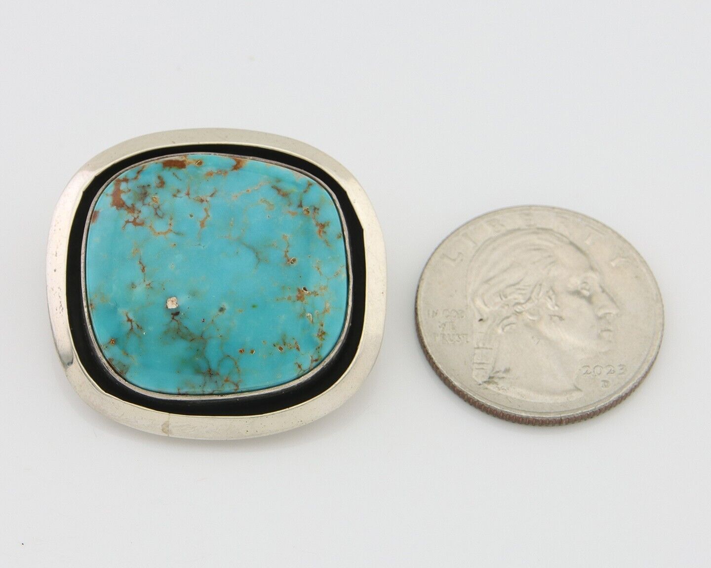 Navajo Pin Pendant 925 Silver Globe Turquoise Artist Signed Doug Zachary C.80's