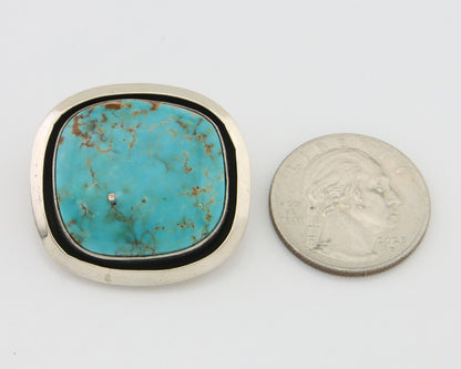 Navajo Pin Pendant 925 Silver Globe Turquoise Artist Signed Doug Zachary C.80's