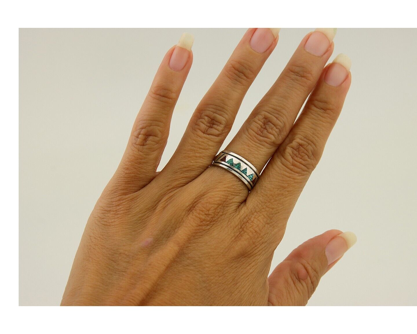 Navajo Handmade Ring 925 Silver Coral & Turquoise Signed SC C.80's