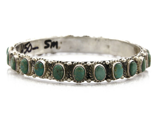 Navajo Bangle Bracelet .925 Silver Natural Royston Turquoise Signed Montoya C80s