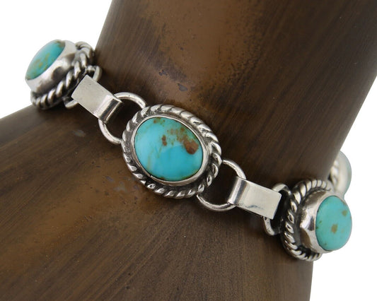 Navajo Bracelet 925 Silver Natural Blue Turquoise Native American Artist C.80's