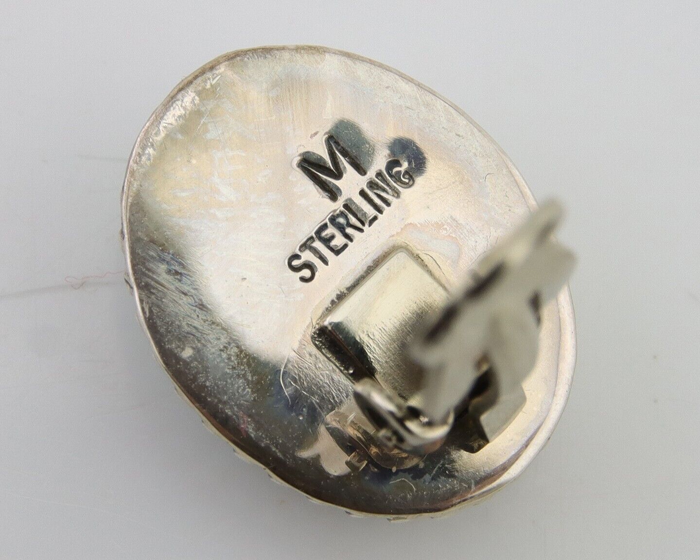 Navajo Stud Earrings 925 Silver Natural Turquoise Artist Signed M C.80's