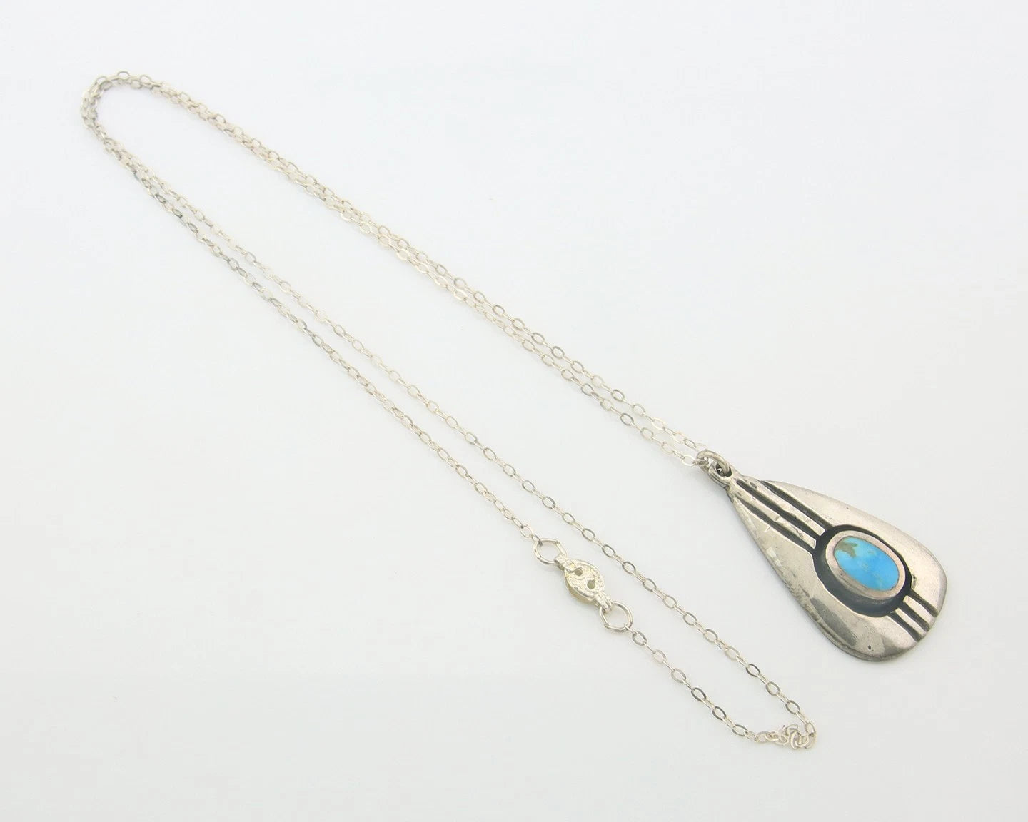 Navajo Necklace Sterling Silver Natural Blue Turquoise Vintage Handmade