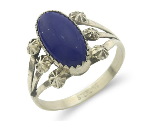 Navajo Ring 925 Sterling Natural Lapis Handmade Native Artist C.80's