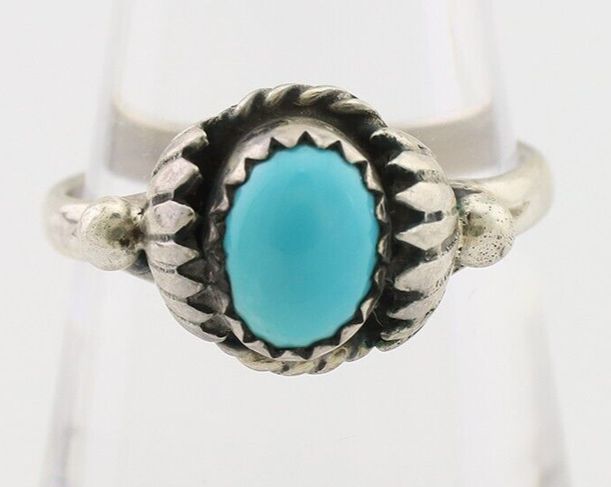 Navajo Ring 925 Silver Kingman Turquoise Native American Artist Made In 1985