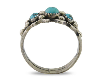 Navajo Ring 925 Silver Natural Blue Turquoise Native Artist Signed SC C.80's