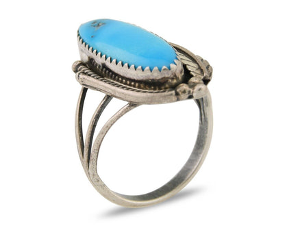Navajo Ring 925 Silver Natural Slab Turquoise Artist Signed Circle JW C.80's