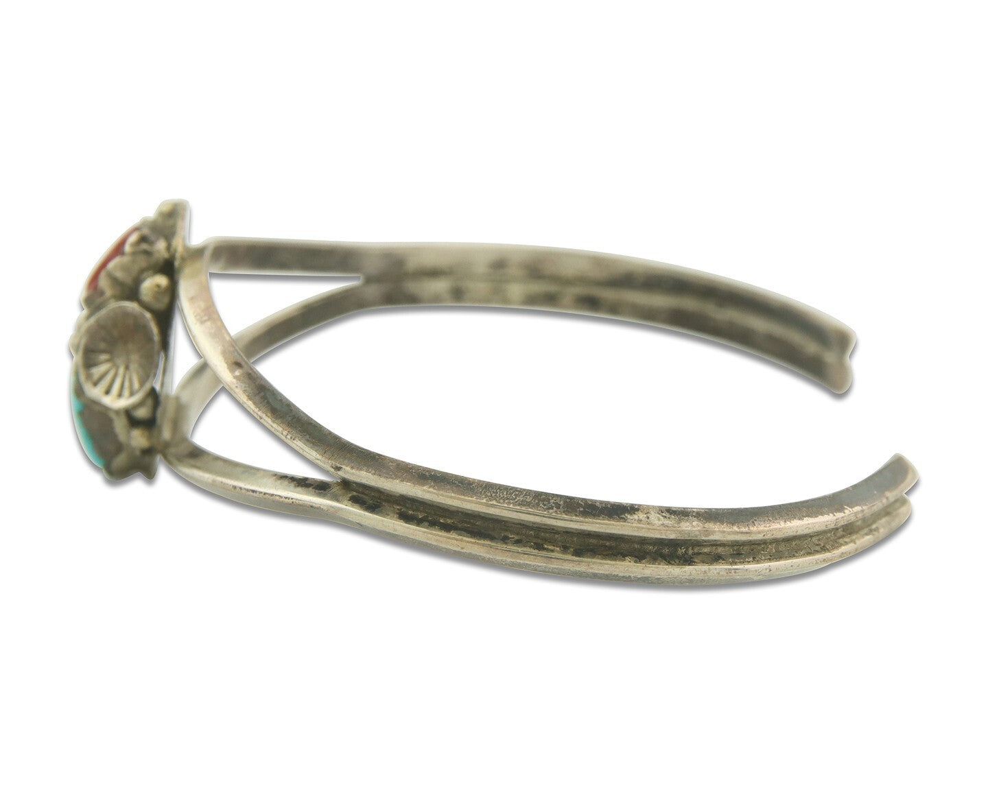 Navajo Bracelet 925 Silver Coral & Turquoise Cuff Signed Keith James C.80's