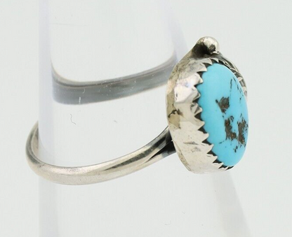 Navajo Ring 925 Silver Sleeping Beauty Turquoise Native American Artist C.80's