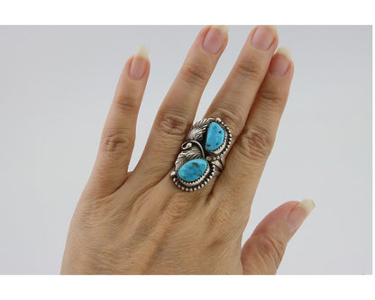 Navajo Ring 925 Silver Natural Turquoise Artist Signed LR C.80's