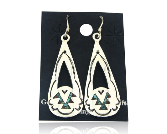 Navajo Earrings Sterling Silver Coral & Turquoise Vintage Dangle Handmade