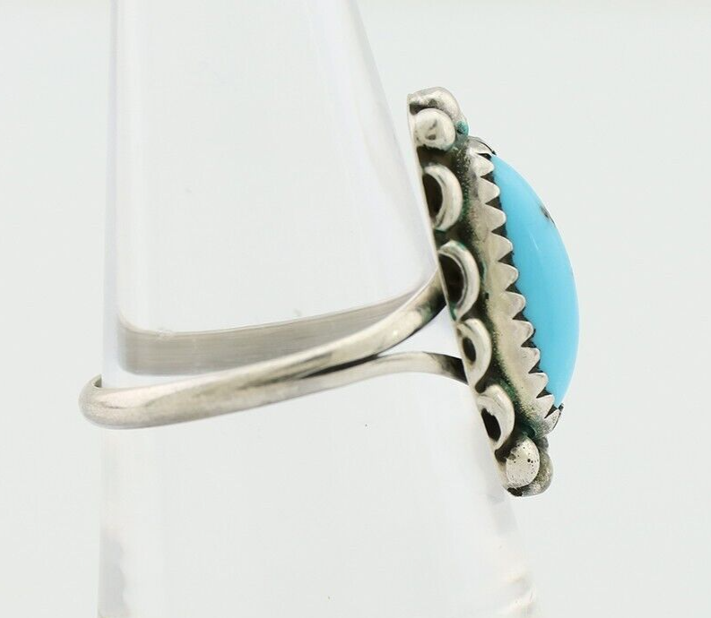 Navajo Ring 925 Silver Sleeping Beauty Turquoise Artist Signed SC C.80's