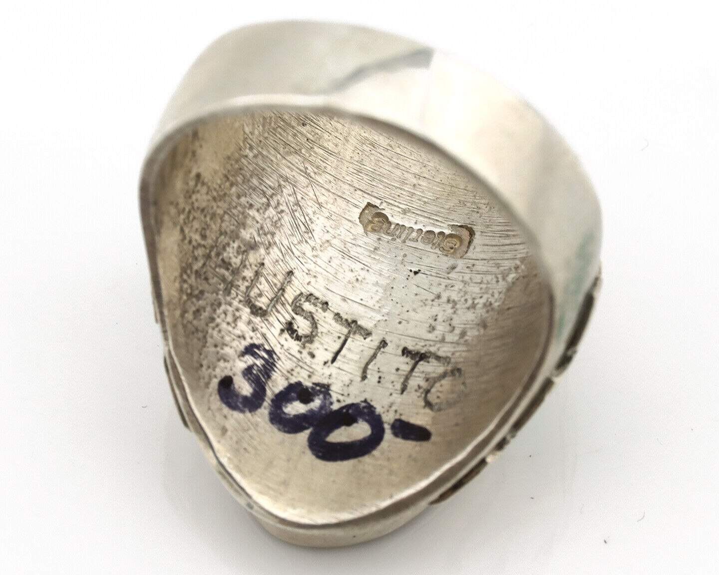 Zuni Sun Inlaid Ring .925 Silver Artist Signed Hustito C.1980's