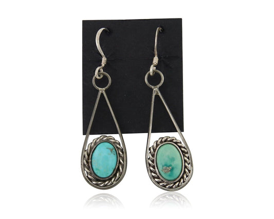 Navajo Dangle Earrings 925 Silver Natural Turquoise Native American Artist C.80s