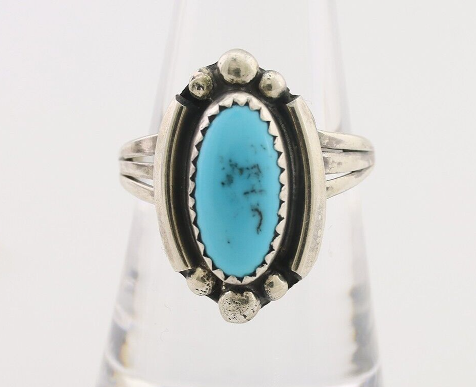 Navajo Ring 925 Silver Sleeping Beauty Turquoise Artist Signed SC C.80's