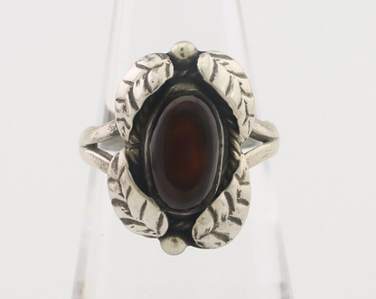 Navajo Handmade Ring 925 Silver Natural Fire Opal Native Artist Size 6.25 C.80's