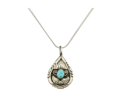 Navajo Necklace 925 Silver Kingman Turquoise Native American Artist C.90s