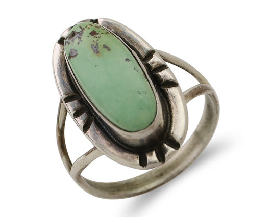 Navajo Handmade Ring 925 Silver Green Turquoise Artist Signed Kachina C.80's