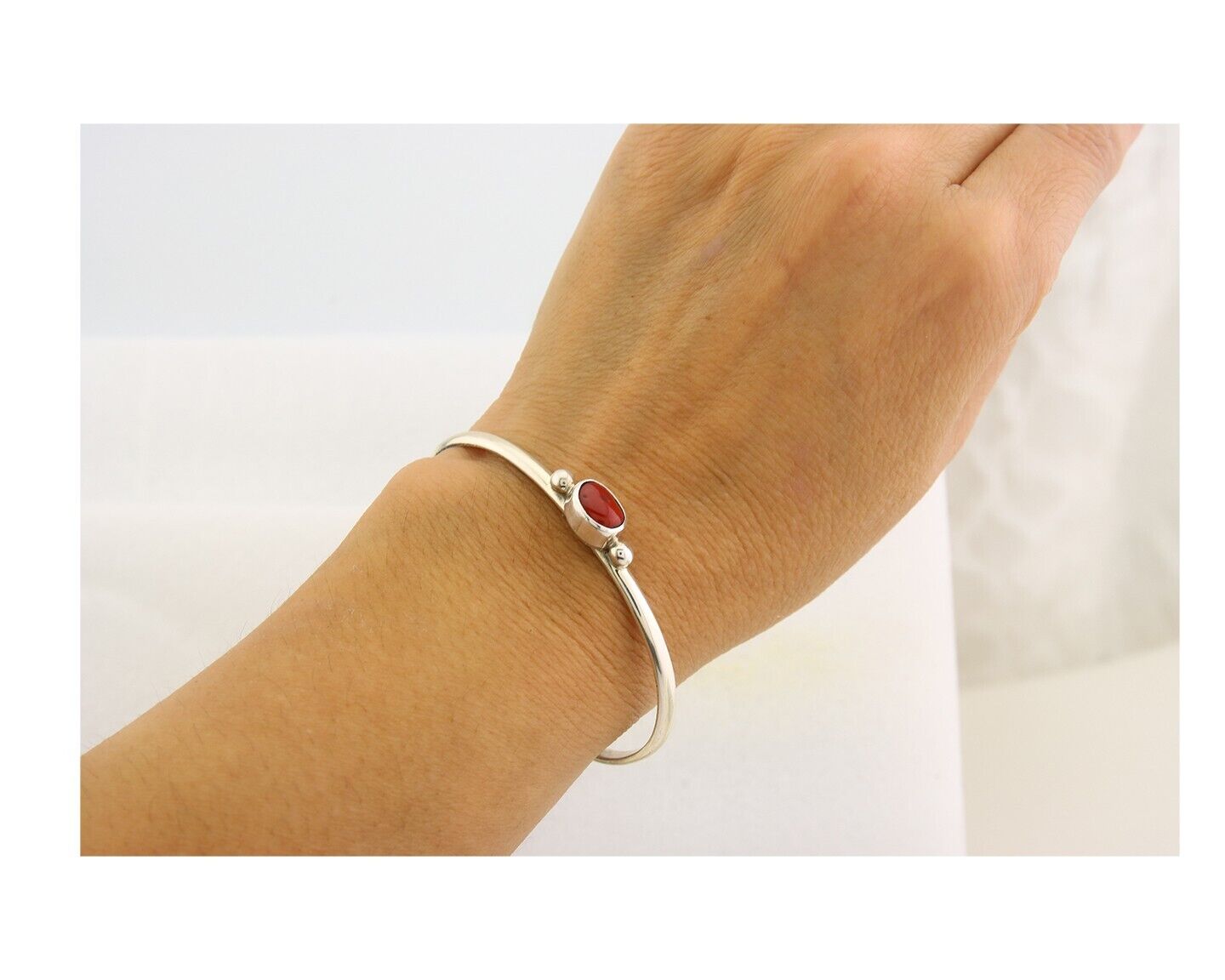 Navajo Bracelet .925 Silver Natural Red Coral Cuff Native American Artist C.80's