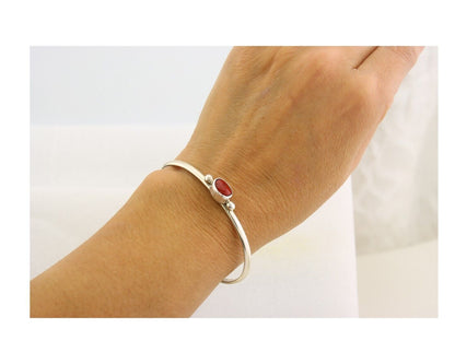 Navajo Bracelet .925 Silver Natural Red Coral Cuff Native American Artist C.80's