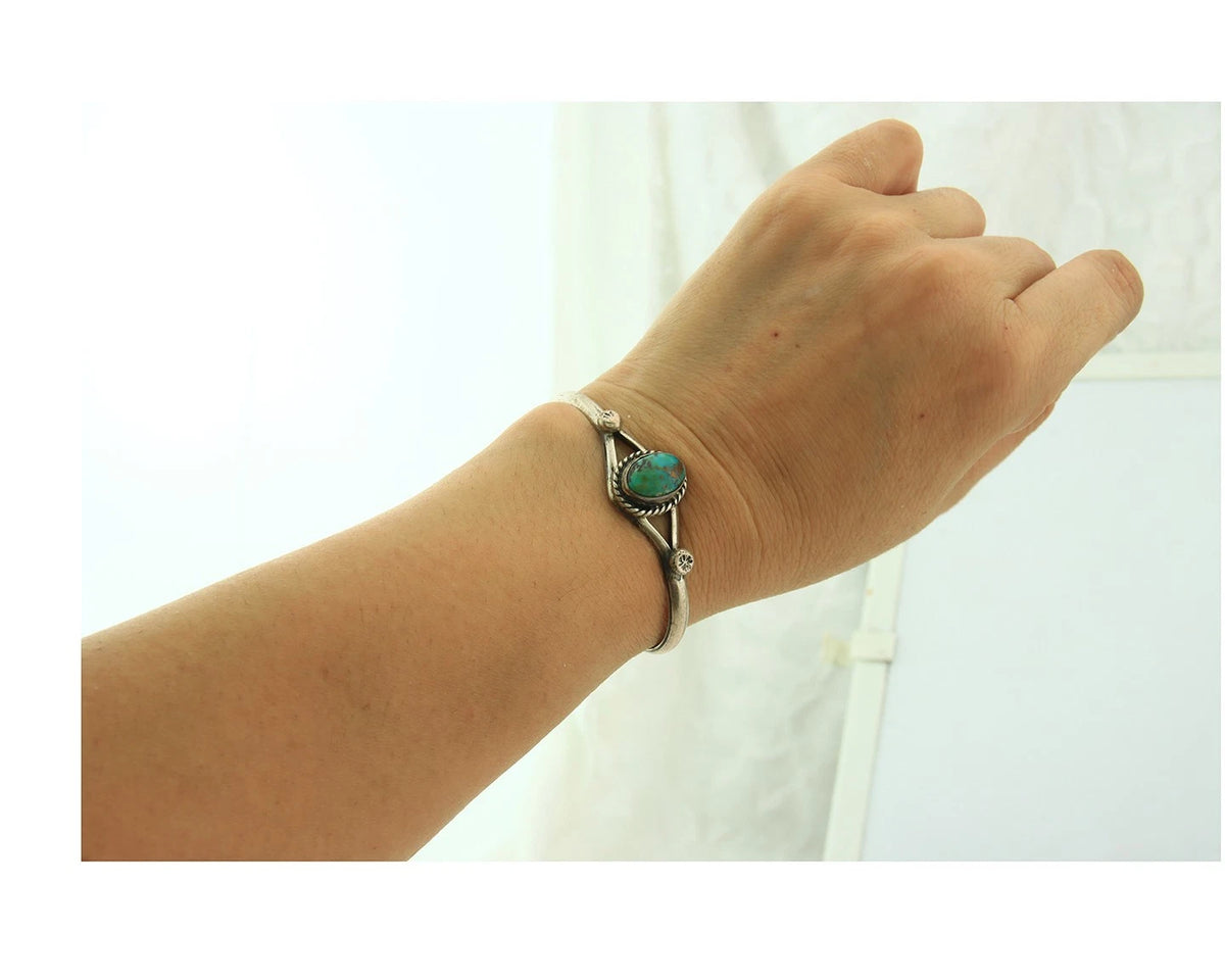 Navajo Cuff Bracelet 925 Sterling Silver Natural Turquoise Handmade Vintage