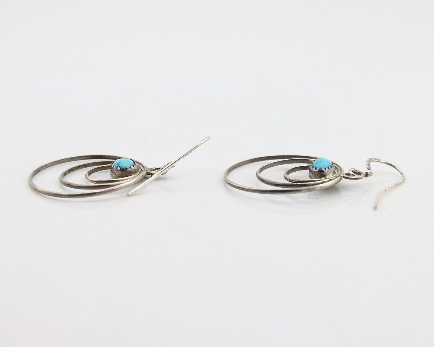 Navajo Dangle Handmade Earrings 925 Silver Blue Turquoise Native Artist C.80's