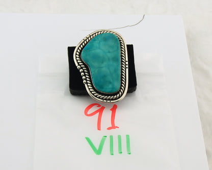 Huge Navajo Ring Sterling Silver Vintage Turquoise Signed DZ Size 7.0