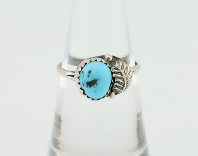 Navajo Ring 925 Silver Sleeping Beauty Turquoise Native American Artist C.80's