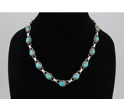 Navajo Turquoise Necklace 925 Silver Natural Blue Native American Artist C.80's